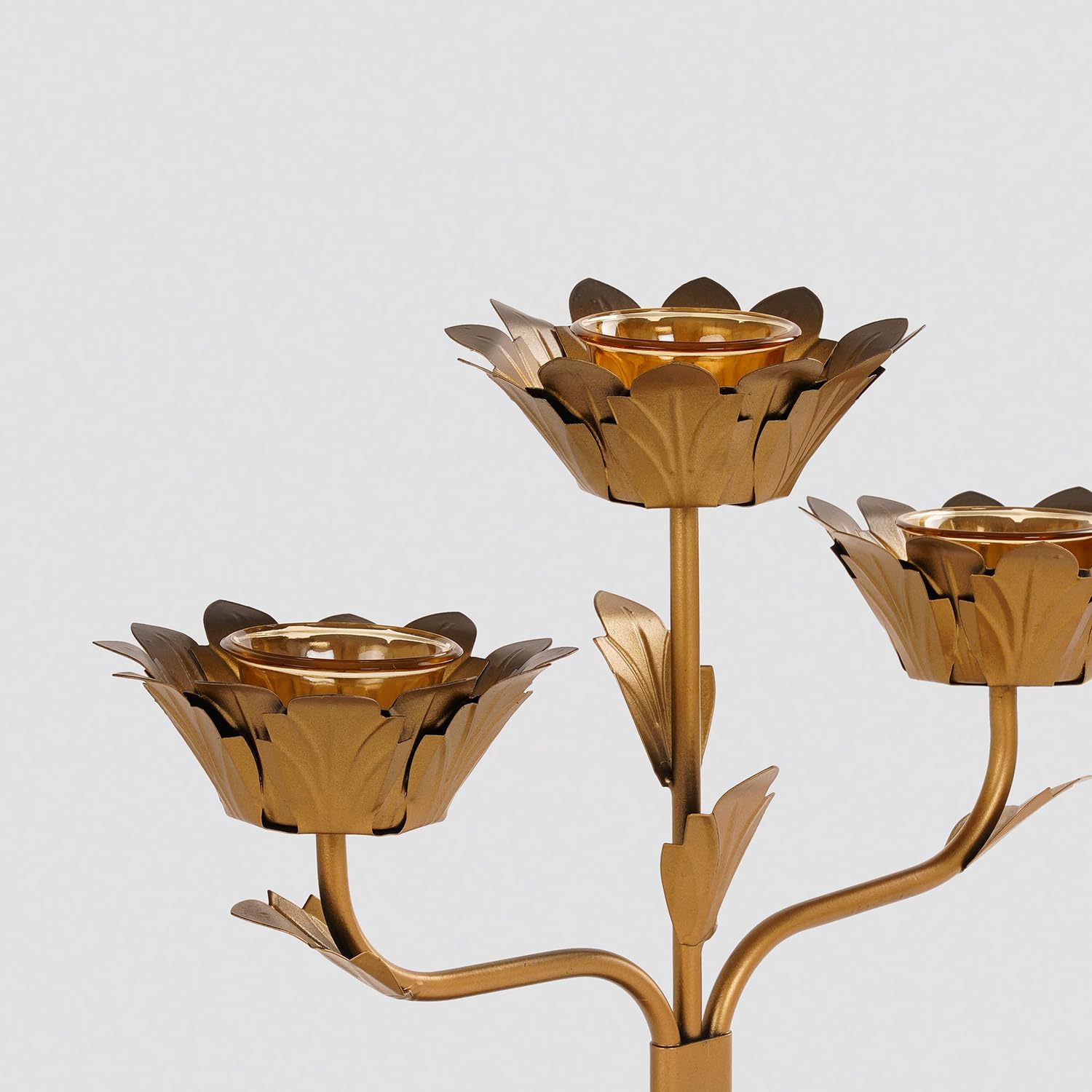 Pure Home + Living Bronze Lotus Shaped 3 Arm Candelabra Taper Candle Holders, Candle Stands, Wedding, Dinning Table Center Piece, Thick Candles for Festival Occasions- for Diwali Decor (Pack of 1) 3