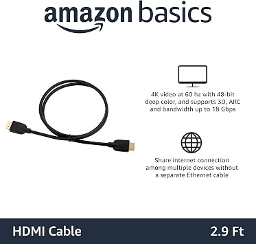 Amazon Basics HDMI Cable, 3ft, 4K@60Hz, High-Speed HDMI 2.0 Cord, 18Gbps, 2160p, 48 bit, Compatible with TV/PS5/Xbox/Roku, Black