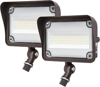 GKOLED 2-Pack 75W LED Flood Lights Outdoor, Dusk to Dawn Security Light, with Anti-Glare Guard, 120V 5000K 8,250LM Waterproof Landscape Lighting, Aluminum, 1/2" Knuckle Mount, UL Listed