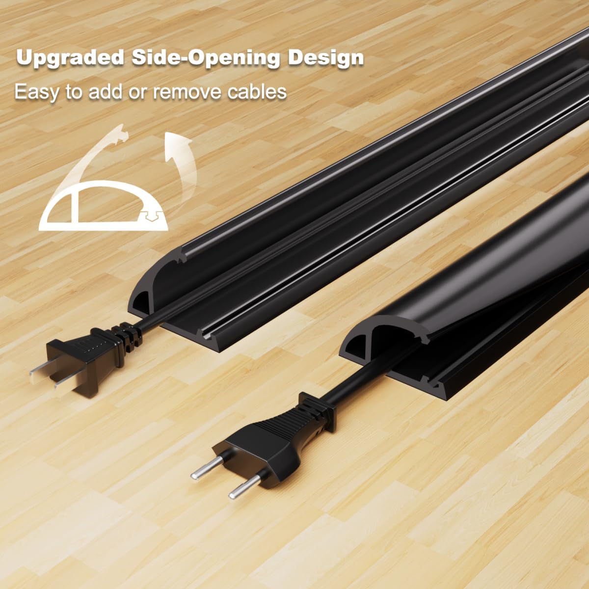 Kneelisa 4FT Side-Open Extension Cord Covers for Wires on Floor,Silicone Power Cable Protector Cord Hider Management Strip,Hide Electric Wire on Carpet,Chord Runner Protective Safety,Black