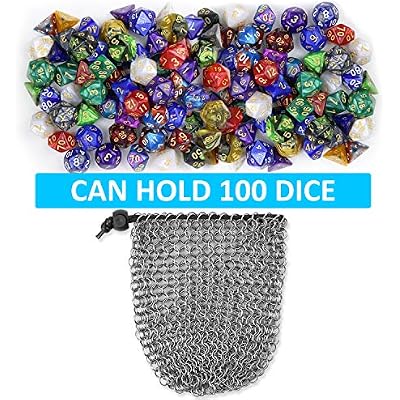 Chainmail D&D Dice Bag - Large Capacity Stainless Steel Drawstring Dice Bag for Dice Set by YOUSHARES (Hold 100 DND Dice)