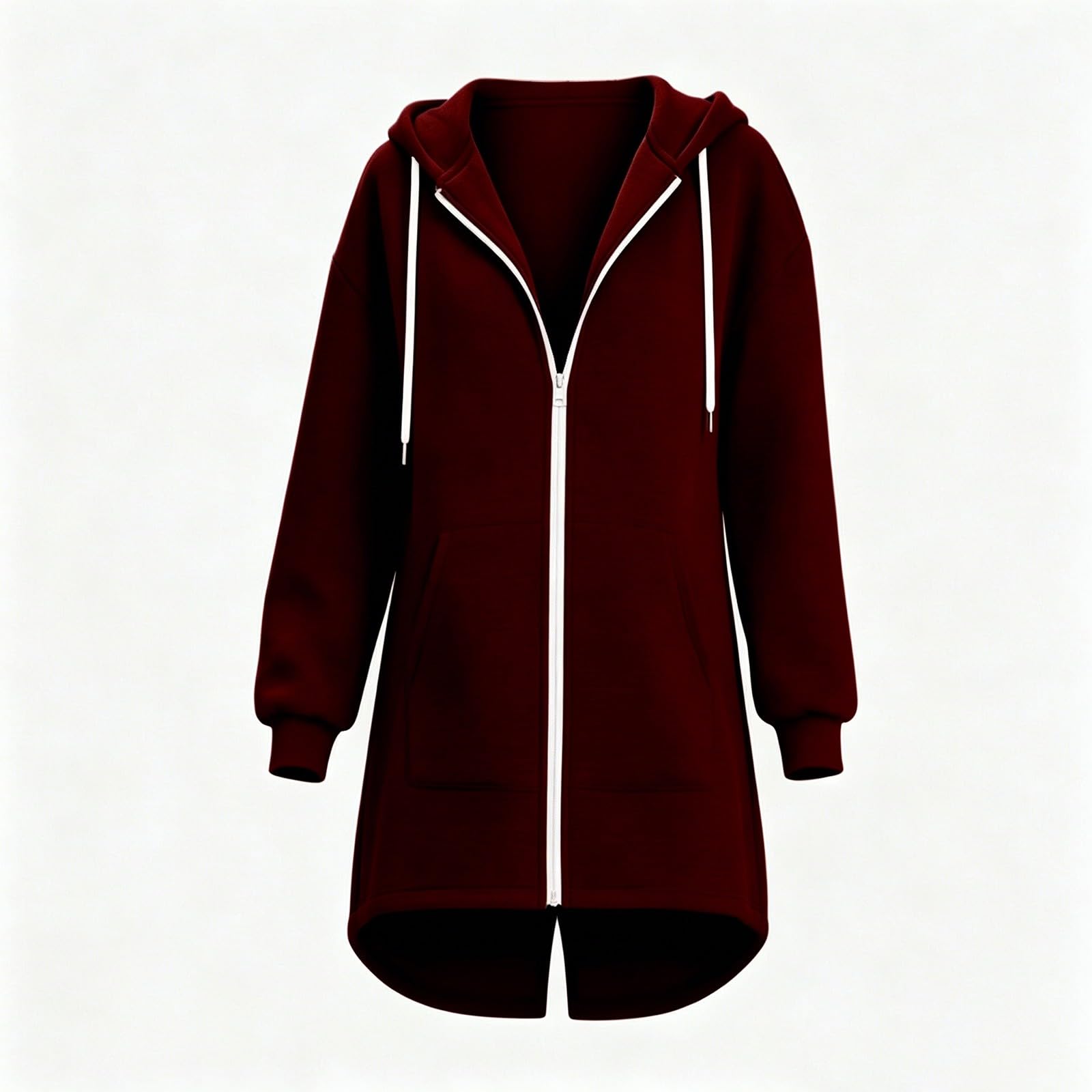 Sweatjacke Damen Lang Mit Kapuze, Weatjacke Damen Hoodie Mit Kapuze Lang Fleecejacke Einfarbig Kapuzenjacke Herbst Winter Übergangsjacke Casual Locker Kapuzenpullover Reißverschluss Und Taschen