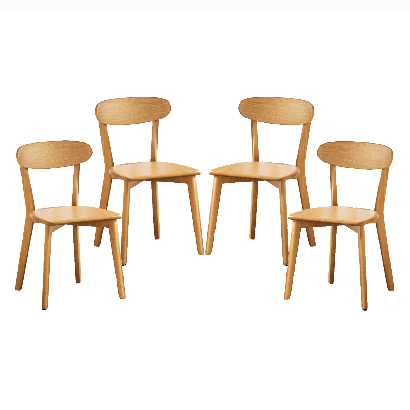 Pack de 4 Sillas de Comedor de Ma*dera Ma*ciza,Silla de Cocina de Roble con Respaldo Curvado y Almohadillas Antideslizantes para los Pies para Comedor Dormitorio Balcón(Set of 4, Wood Color)