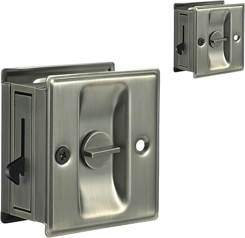 Miniatura 12 de HOMOTEK Cerradura de puerta corrediza de privacidad con tirador. Reemplaza los herrajes viejos o dañados de las cerraduras de puerta de bolsillo