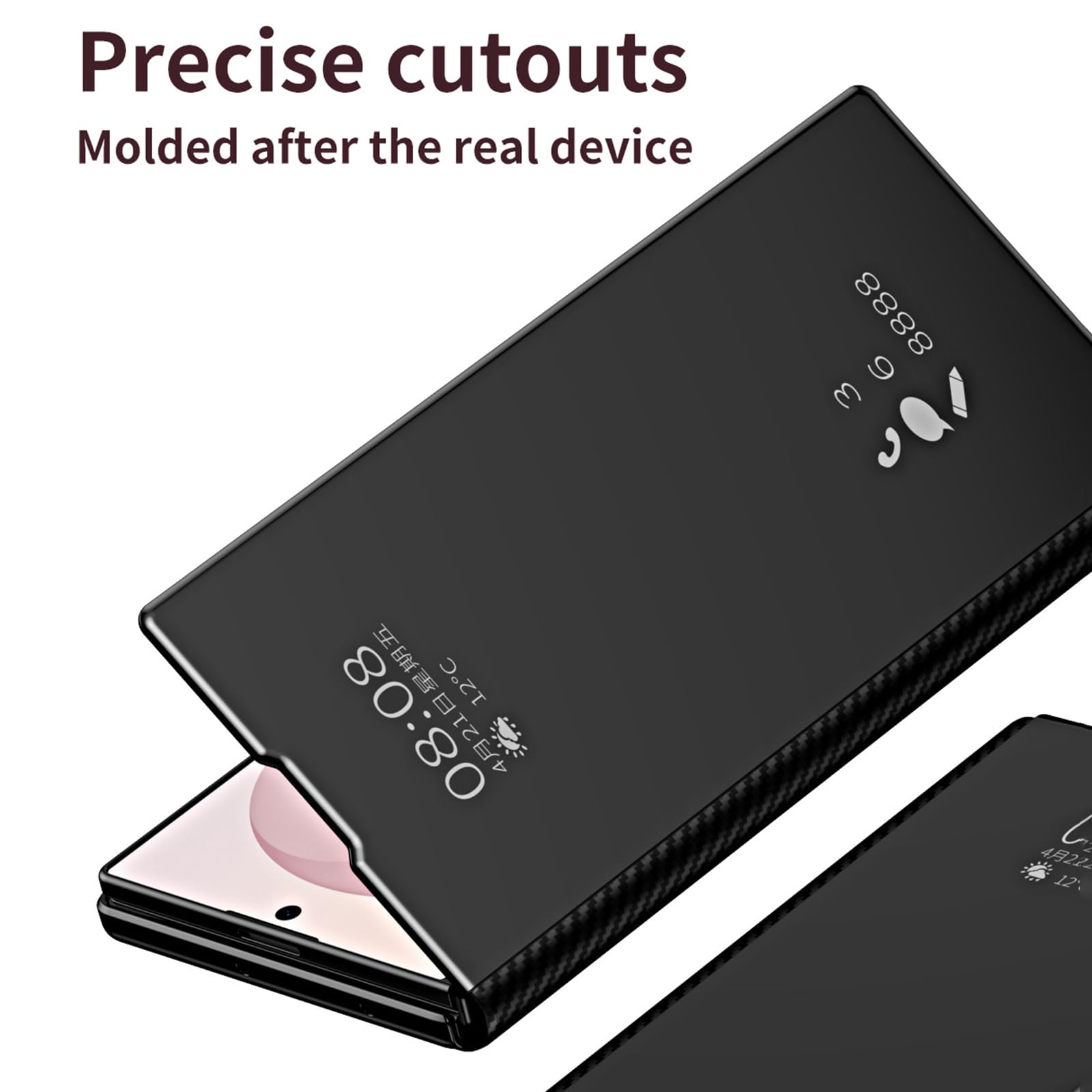 Ribaltabile Custodia per Samsung Galaxy Z Fold 8 Ultra, Chiaro Finestra | Fibra di Carbonio Modello Pelle Placcatura Specchio Cover con Funzione Supporto S-Pen Slot Caso,D'oro,Fold 8 Ultra
