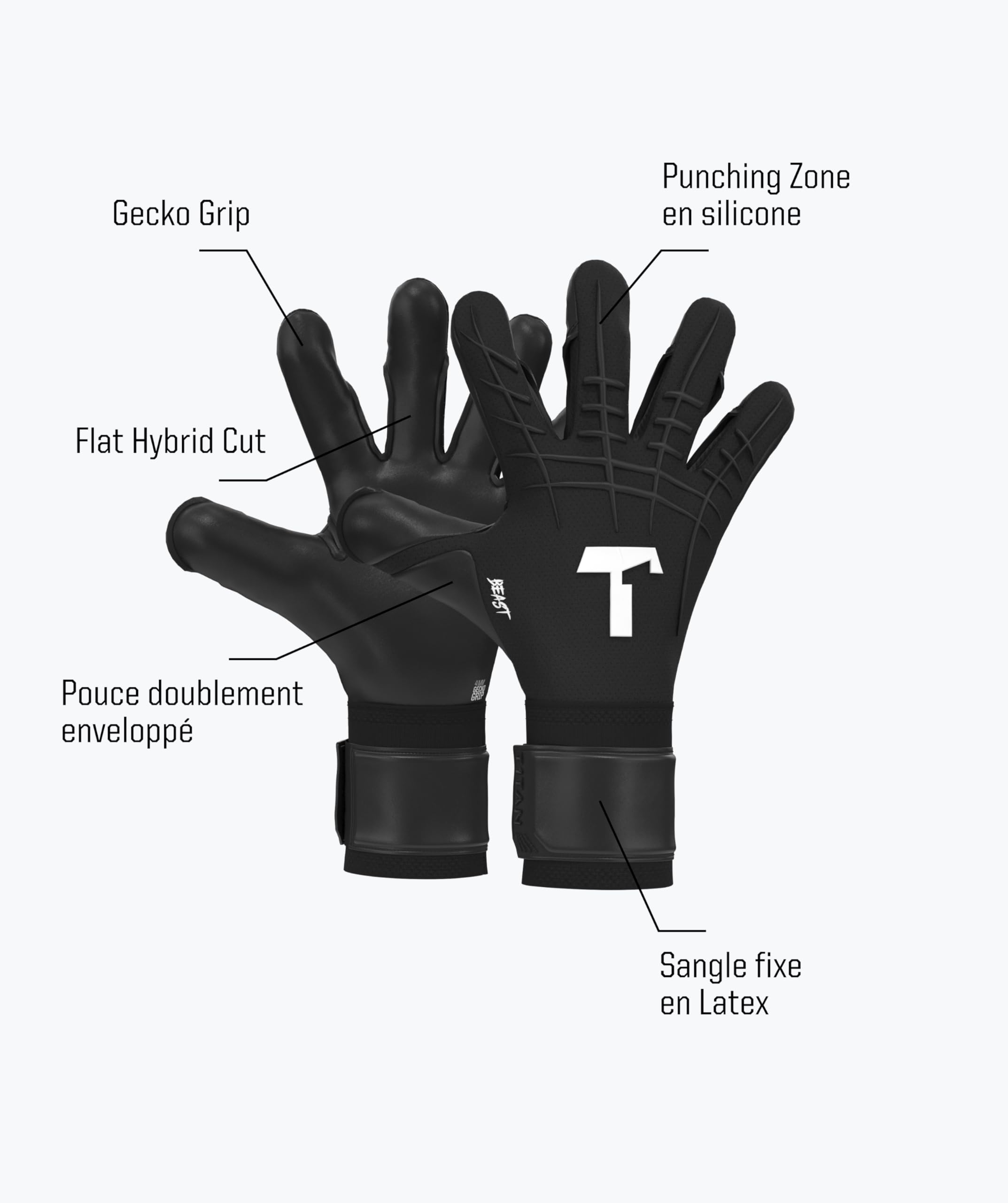 T1TAN Beast - Gants de Gardien de But sans Protection des Doigts - Gants de Football pour Jeunes & Adultes - Unisexe, 4mm Pro Grip - Diverses Tailles & Couleurs