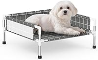 Vista 10 de Cama elevada para perros con valla de 3 lados, cama elevada para mascotas con patas antideslizantes, sofá elevado duradero para perros medianos, uso