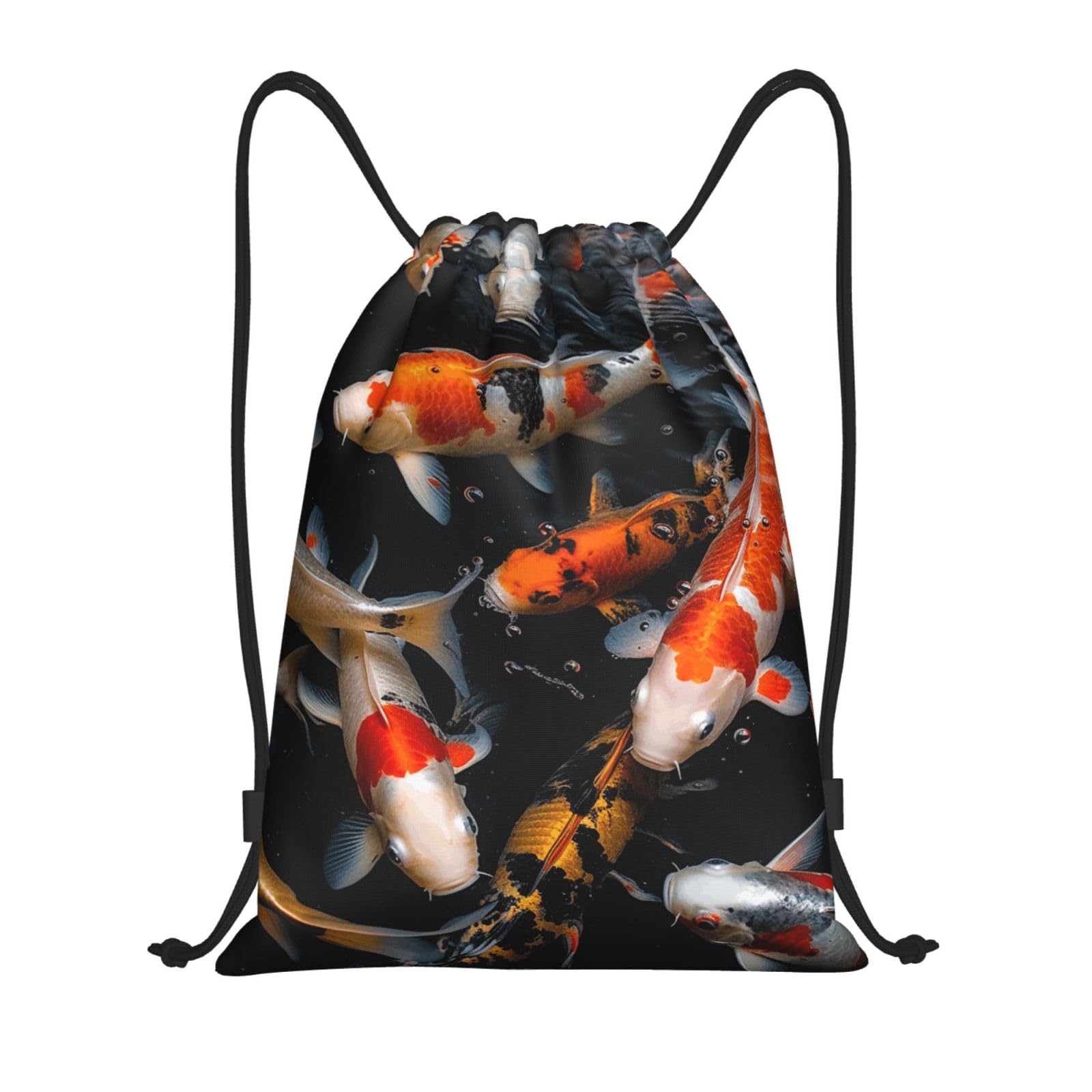 FodPand Japan Fancy Koi Carp Fishes Drawstring Backpack Sports Gym Sackpack Waterproof Swim Bag Men Women Draw String Bag, Black, M