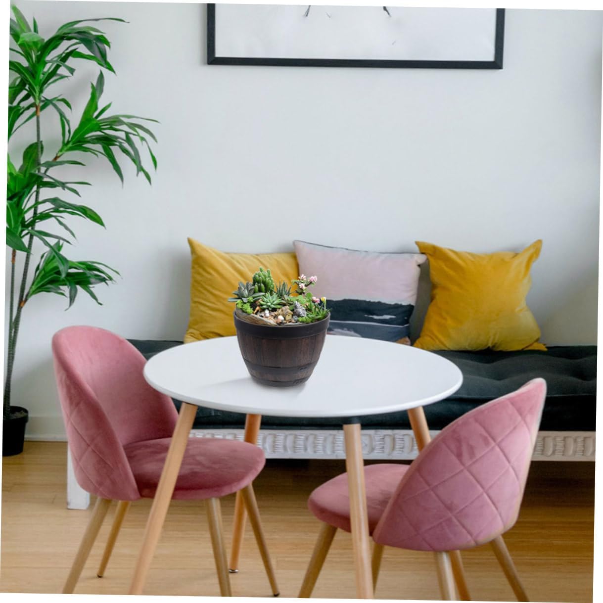 Imitation Wood Planter with Drainage Hole and Tray, Vintage Plastic Flower Pot for Garden Patio Balcony, Thickened Succulent and Bonsai Flowerpot for Outdoor Planting