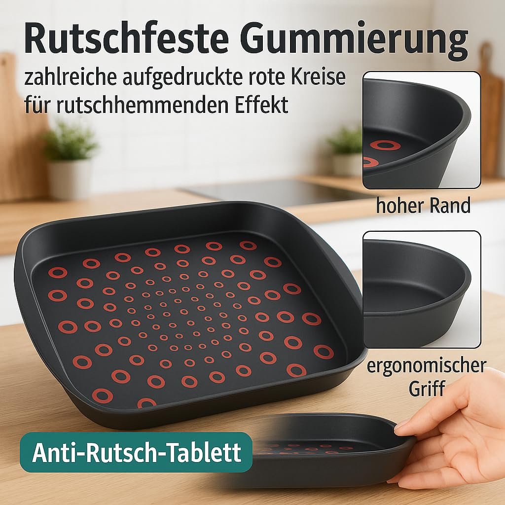Serviertablett Antirutsch Oben und unten - Rechteckig - Grip Gummi Oberfläche - rutschfestes Kunststoff Servierplatte Gastronomie, Restaurant, Pub Bar für Getränke - 12 Stück