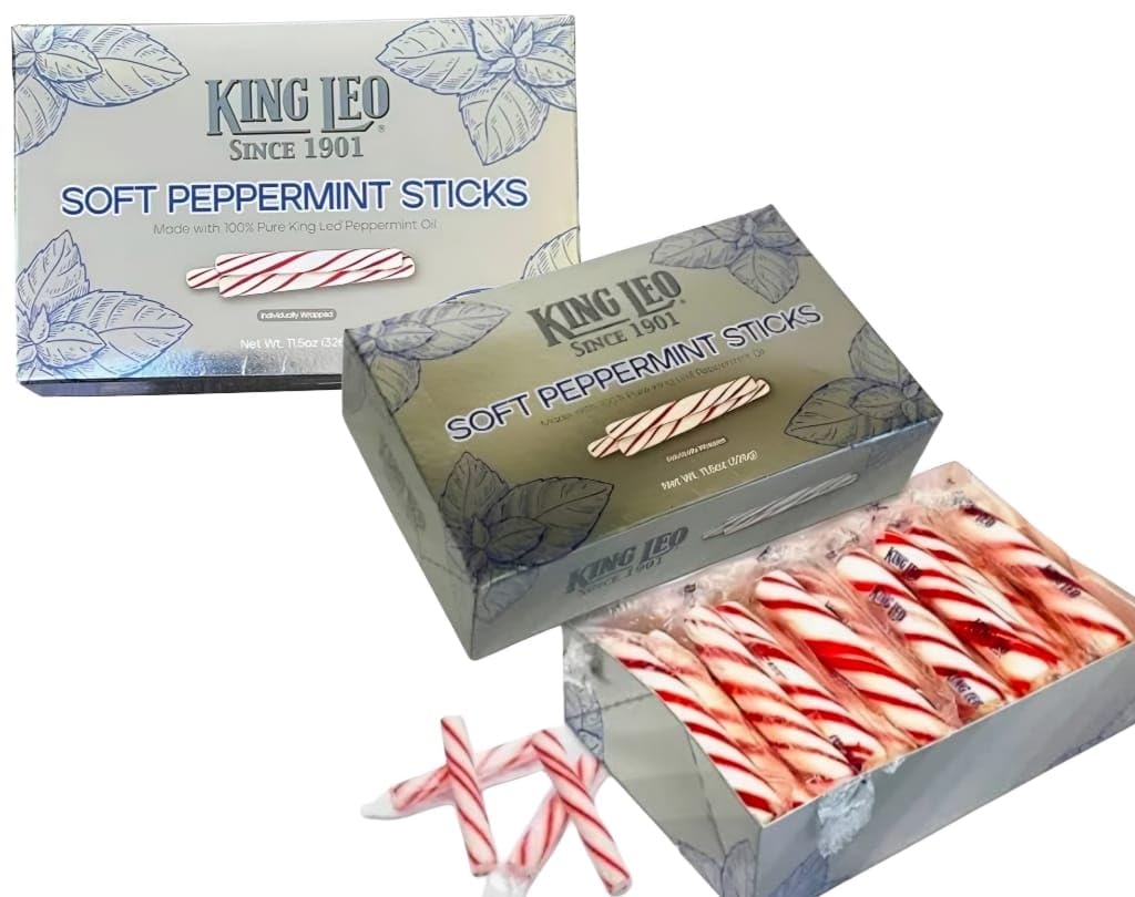 Soft Peppermint Sticks, Holiday Gift Box, 100% Pure Peppermint Oil, 4 Inch Length, Individually Wrapped, Kosher, Nut Free, 11.5 oz, 2 Pack, 30 Count