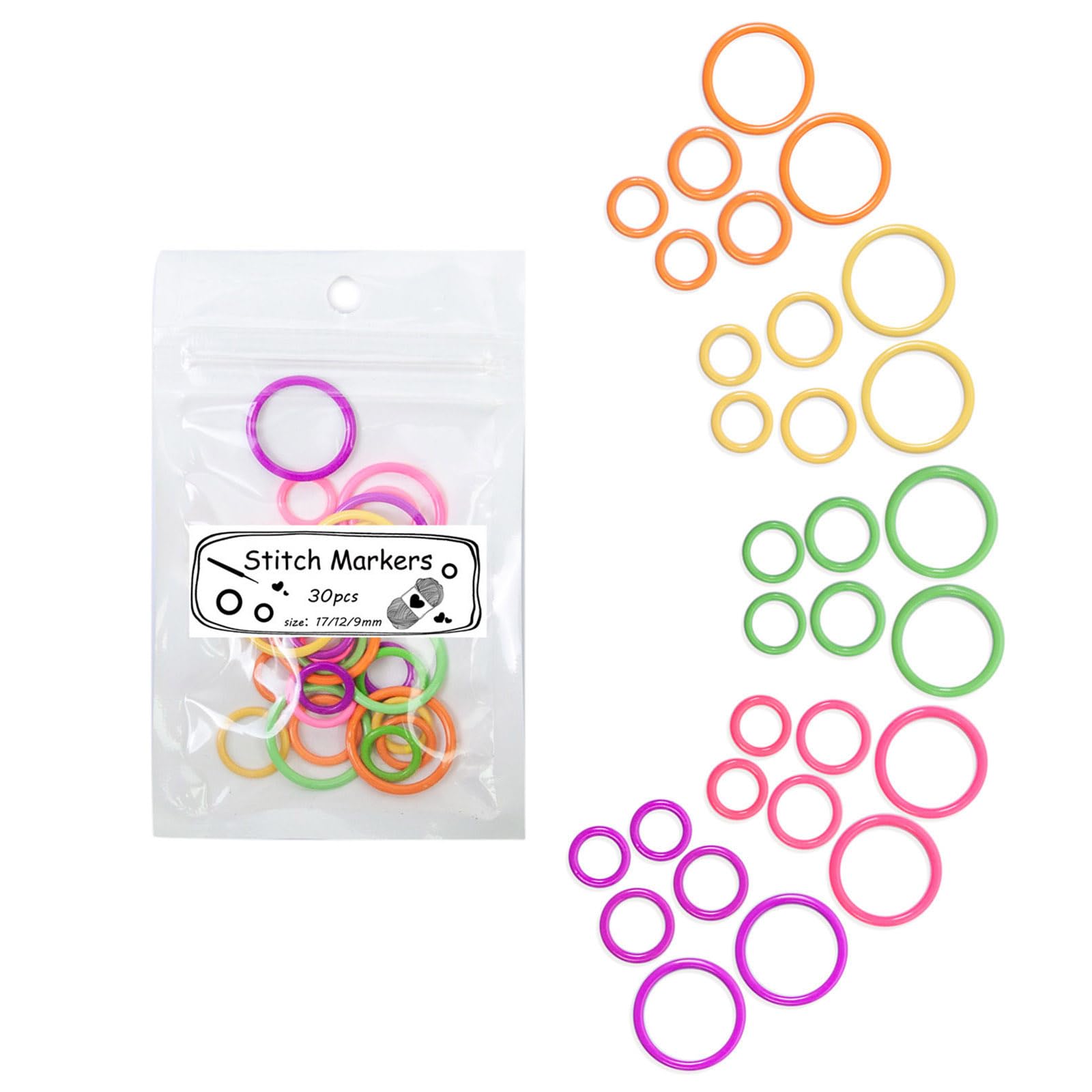 MINGLEA 30 Pcs Colorful Round Stitching Markers O Rings Knitting Markers Crochet Locking Markers Knitting Accessories
