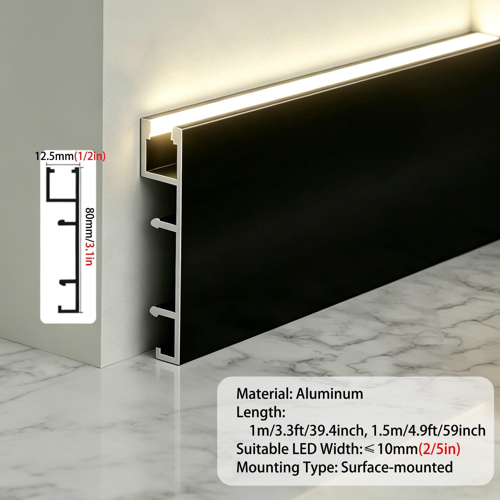 LZMZMQ Stuckleisten Decke LED Led-Sockelleistenleiste Zum Zuschneiden, Wandleistenprofile