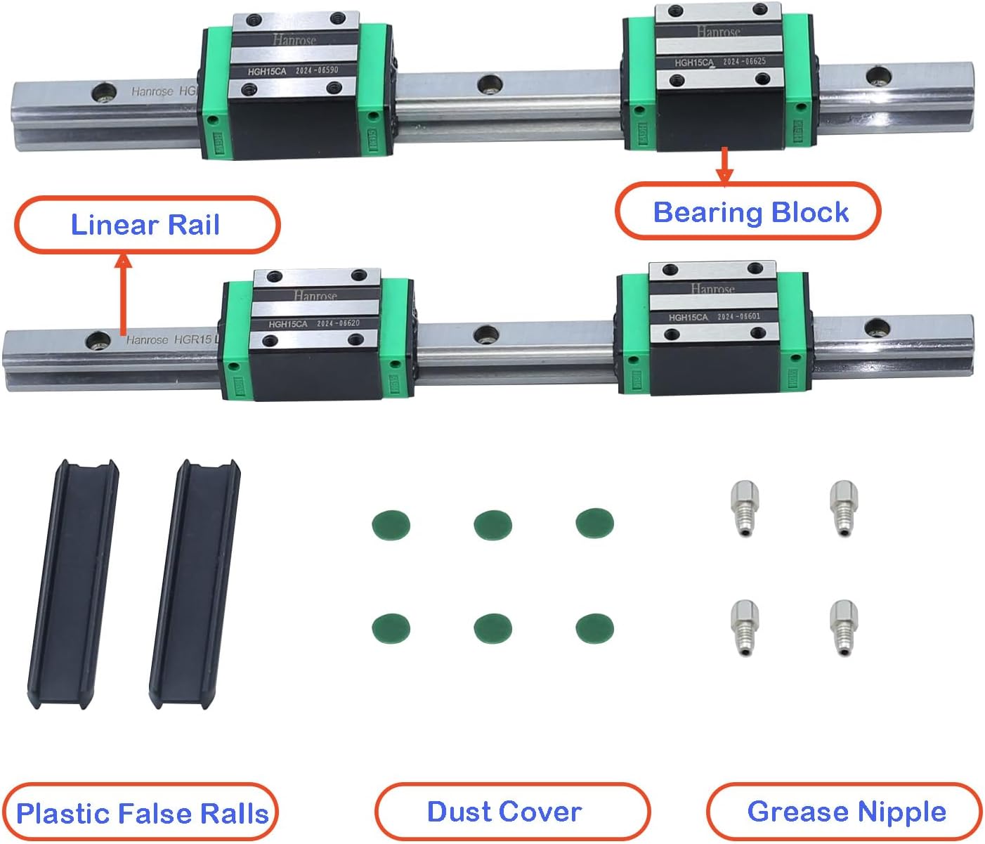 linear rail guide 2pcs hgr15 linear guide rail hgr15-23.62 inch (600mm) linear slide rail with 4pcs hgh15ca linear bearing blocks 600mm hgr15