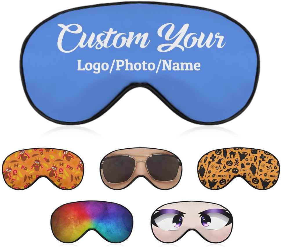Custom Eye Mask for Sleep Personalized Eye Cover with Your Own Text Logo Photo Eyemask Blackout Eye Covers with Adjustable Strap for Airplane Travel Sleeping, CornflowerBlue