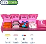 Ezy Dose Weekly (7-Day) Pill Organizer, X-Large Compact Medicine Case, Pink | Daily Vitamin & Supplement Box, Contoured Compartments for Easy Pill Removal, Travel-Friendly, Durable & Portable, BPA-Free