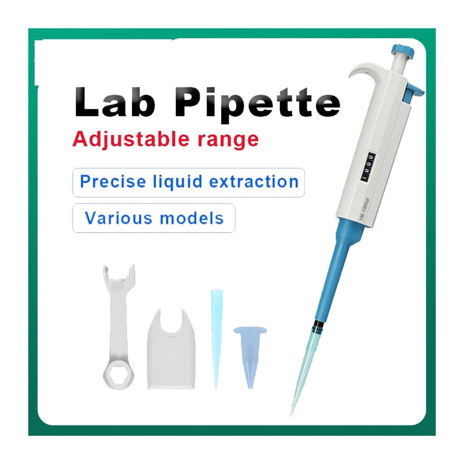 Pipeta automática de Laboratorio, Equipo de micropipeta Ajustable de un Solo Canal, pipeta de Transferencia de plástico con Puntas de pipeta(100-1000ul)