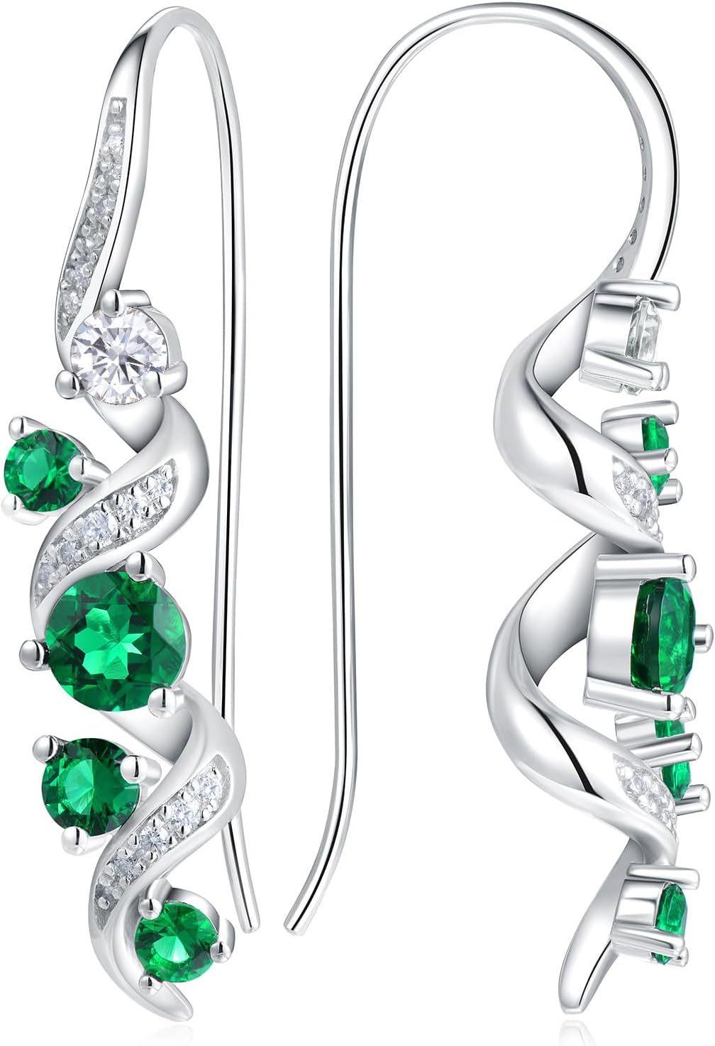 Moissanite/Emerald/Sapphire/Ruby Long Dangle Earrings for Women, Solid 925 Sterling Silver, Luxury Spiral Threader/Teardrop Drop Earrings, Anniversary Birthday Mother's Day Idea Gift for Her