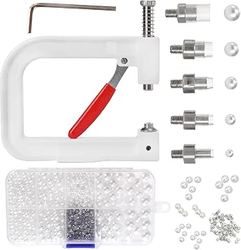 Pearl Handmade Setting Machine Tools Set, DIY Beads Rivet Fixing Machine with 5 Sizes of Round Pearl Beads Rivet Studs for Hats, Clothes, Shoes, Bags, Skirts, DIY Crafts Accessories