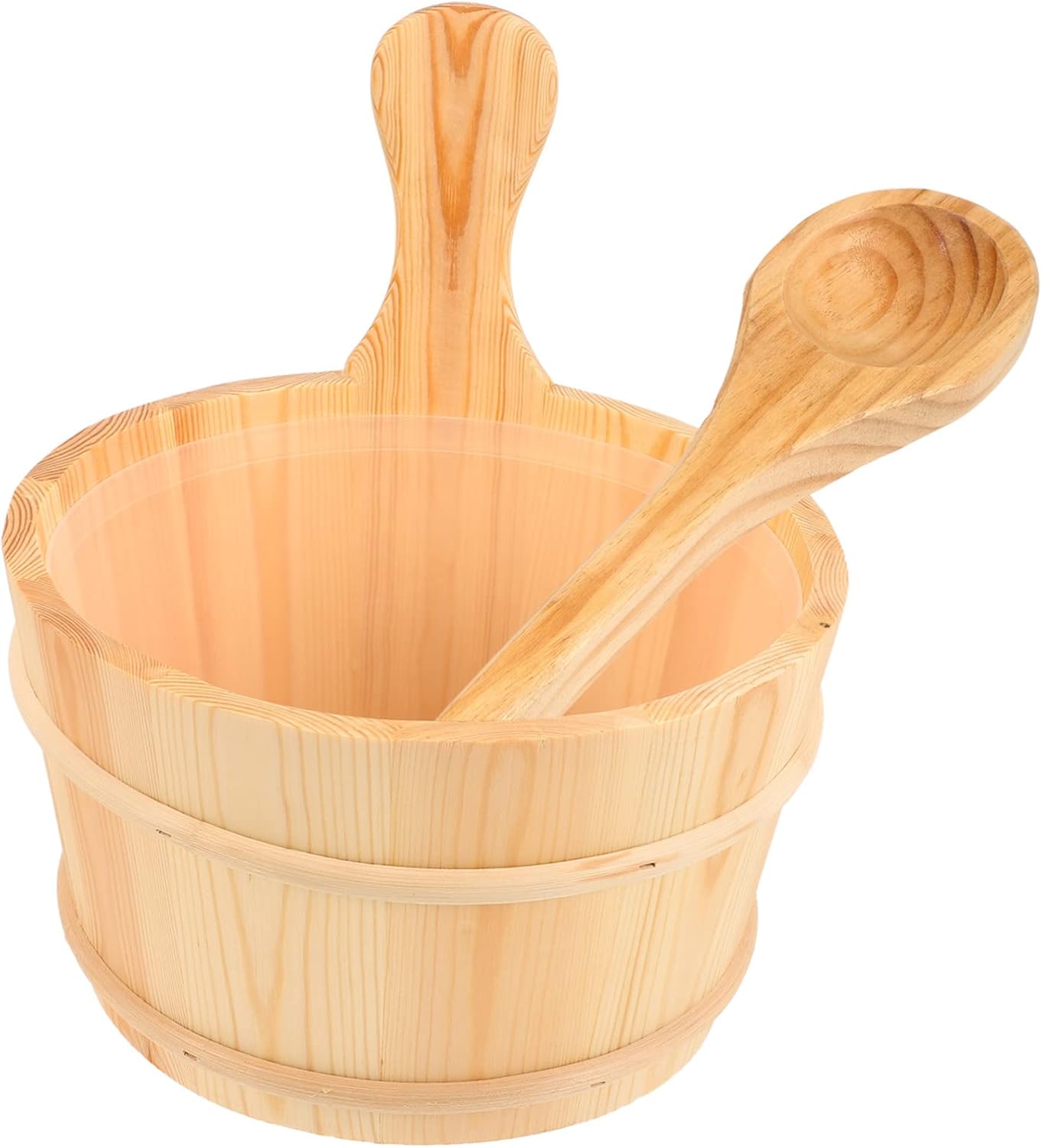 1set Wooden Sauna Bucket and Spoon Set Liner Home Sauna Accessories for Relaxation and Spa Experience Natural Material Capacity for Enhanced Enjoyment