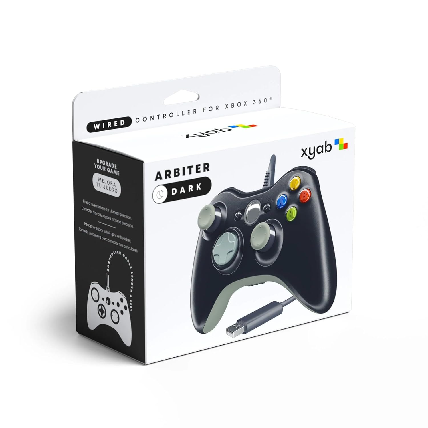 XYAB Wired Controller – Black | Compatible with Xbox 360 & Windows PC | USB Gamepad with Vibration Feedback