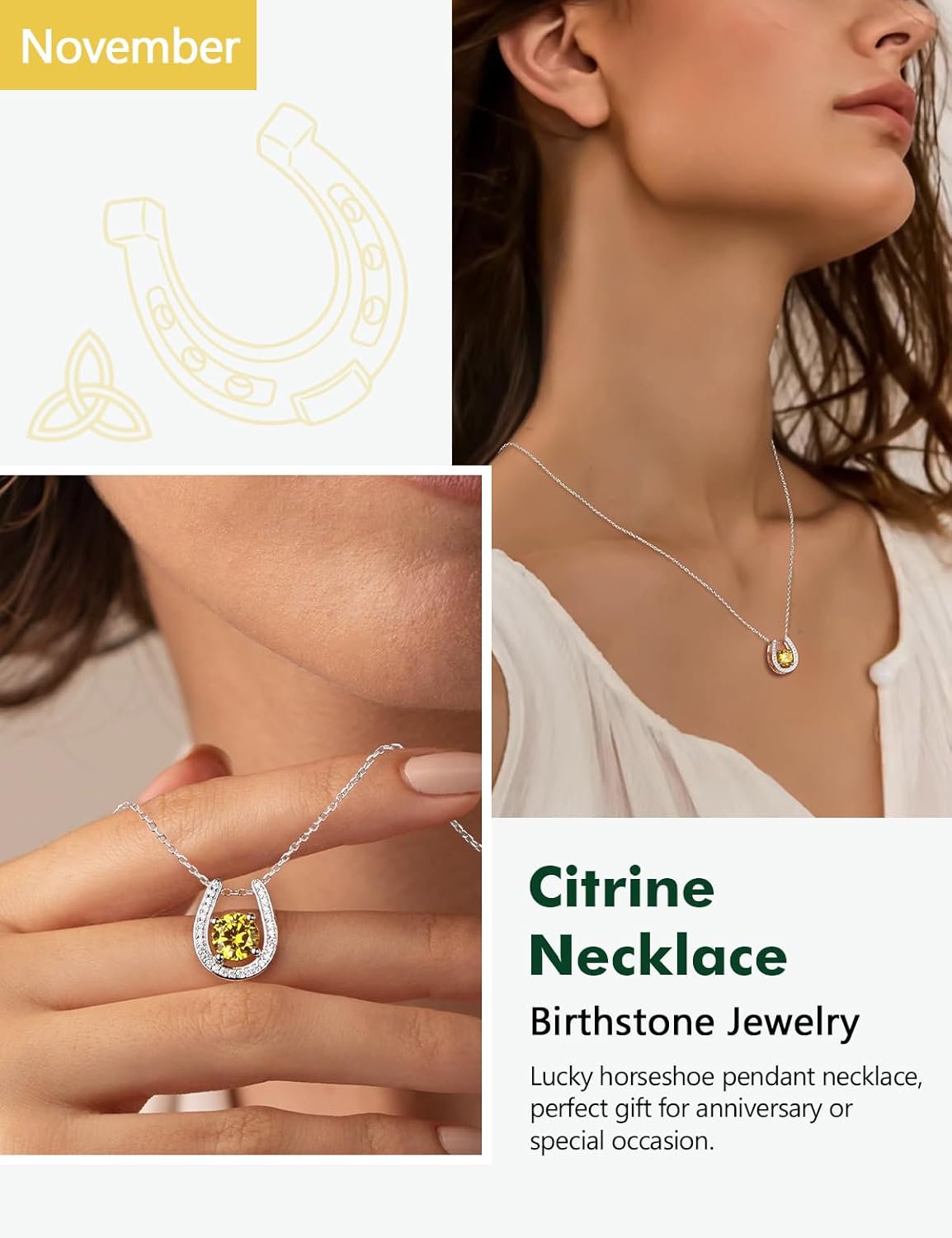 925 Sterling Silver Horseshoe Necklace for Women Round Gemstone Birthstone Necklace Sapphire/Emerald/Ruby/CZ Horse Shoe Pendant Necklaces Jewelry Gift - Image 3