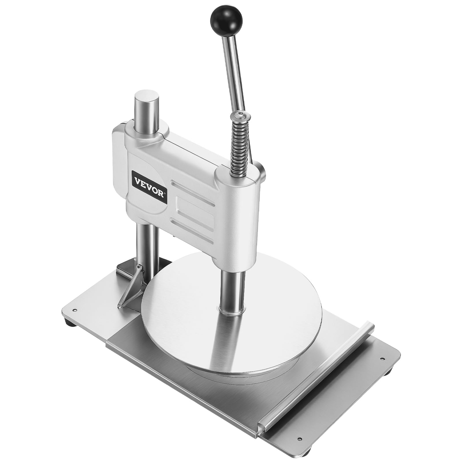 VEVOR Macchina per Pressatura Manuale della Pasta per Pizza, Piastra per Pressatura della Pasta per Pizza in Acciaio Inossidabile, Macchina Formatrice con Maniglia e 100 Fogli di Carta da Forno