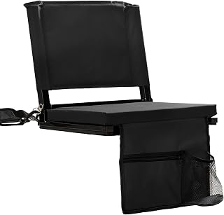 Stadium Seats with Back Support for Bleachers, Folding Bleacher Seat Bleacher Chairs with Back and Cushion, Padded Stadium Chair with Shoulder Strap, 3 Large Mesh Pocket & Carry Handle