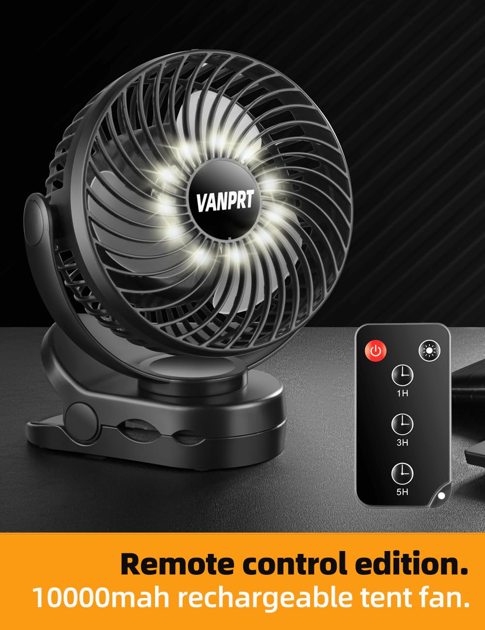 Ventilador portátil colgante de 6 pulgadas, ventilador de camping de batería de 10000 mAh con luz LED y temporizador, 40 horas de tiempo de trabajo, ventilador de clip recargable con control