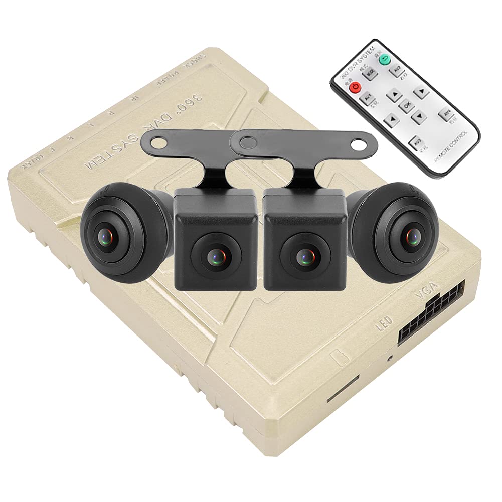 Dioche Grabadora de Conducción de Coche con Vista Panorámica de 360°, Cámara de Salpicadero de 4 Canales con Control Remoto por Infrarrojos y Visualización Multipantalla