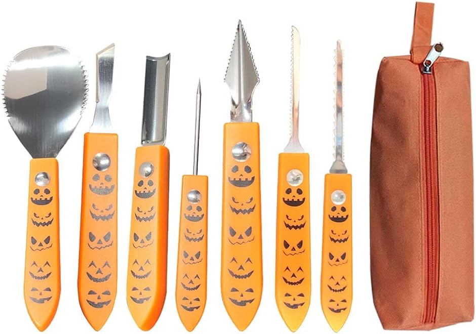 Amazon.co.jp 7pcsシャープパンプキンカービングツールセットステンレススチールスカルプティングシェイパーキットツールホーム