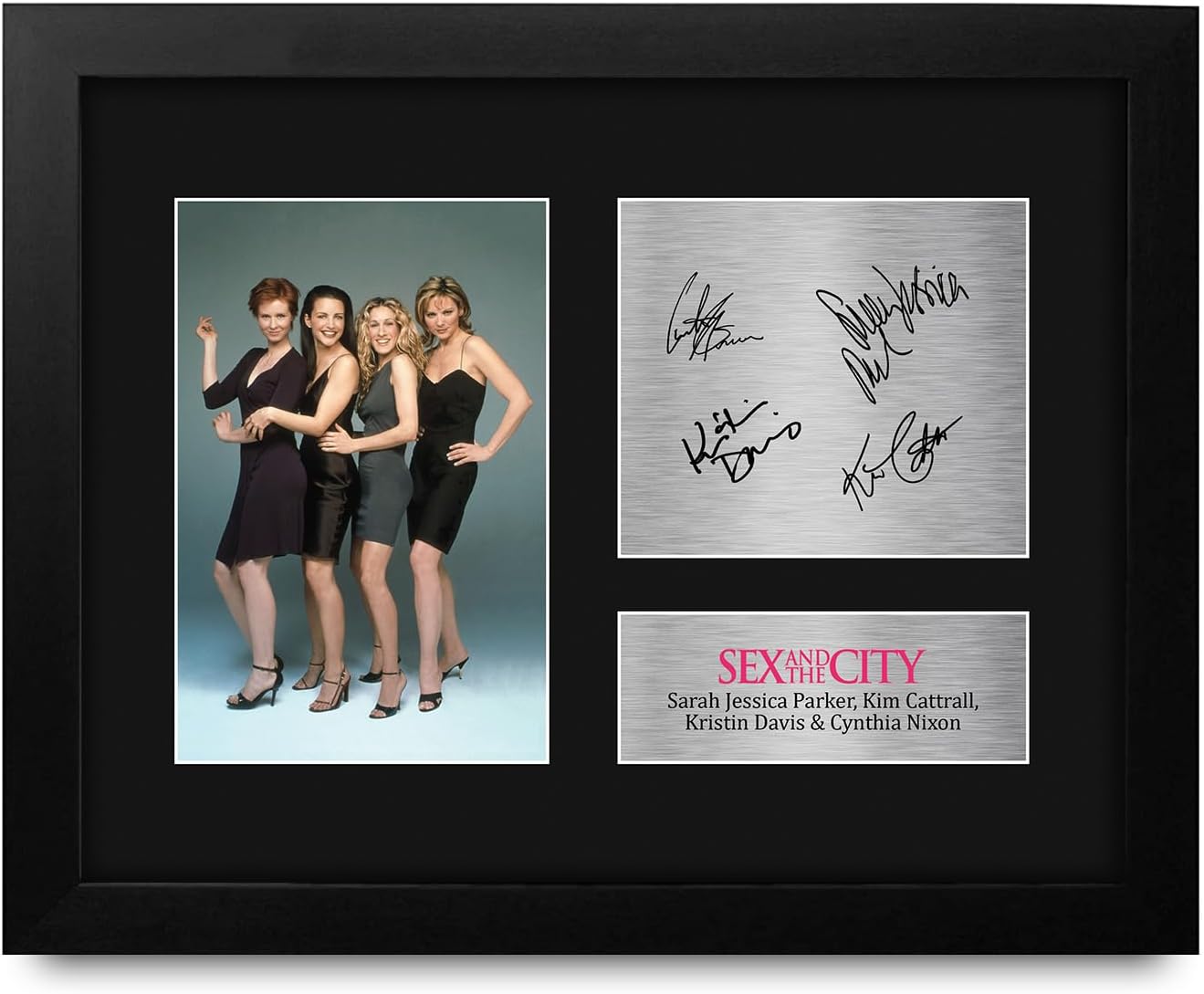HWC Trading Sarah Jessica Parker Kim Cattrall Kristin Davis Cynthia Nixon Sex and the City Framed Gifts Printed Signed Autograph Picture for TV Show Fans - US Letter Size