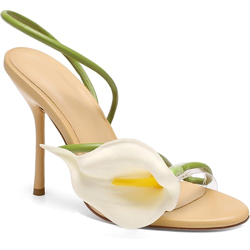 Flower High Heels for Women Calla Lily Open Toe Floral Stilettos Heels Sexy Strappy Wedding Birthday Dressy Heeled Sandals