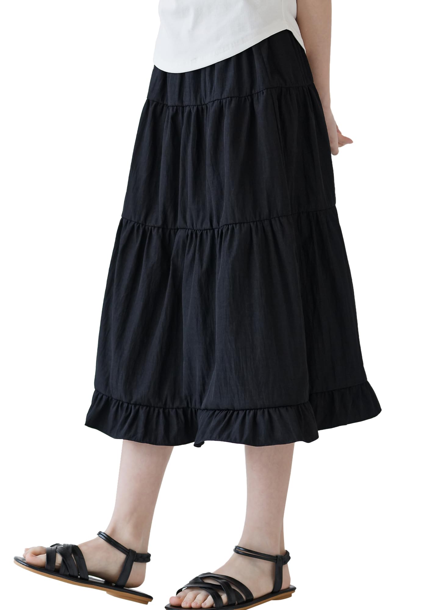 SEAUR Spódnica maxi dla dziewczynek, na lato, długa spódnica, elegancka letnia spódnica, z falbankami, spódnica maxi, elastyczna talia, dla dzieci 130-165 = (EU 122-164)