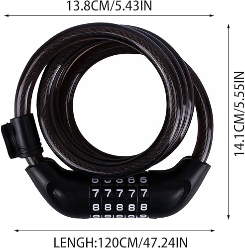Miniatura 2 de Cerraduras de combinación para bicicleta, 4 pies de largo, resistente a la intemperie, antirrobo, cerradura de cadena de seguridad para bicicleta,