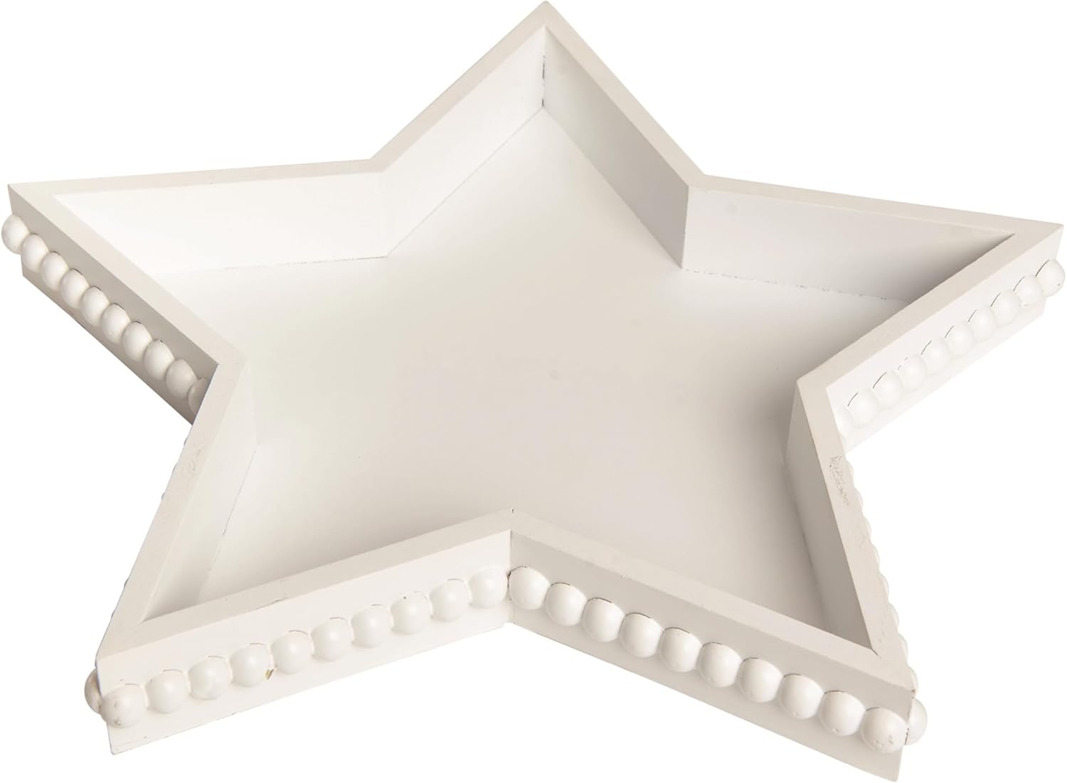 Transpac Transpac Wood 15.25 in. White Christmas Beaded Edge Star Shaped Tray White