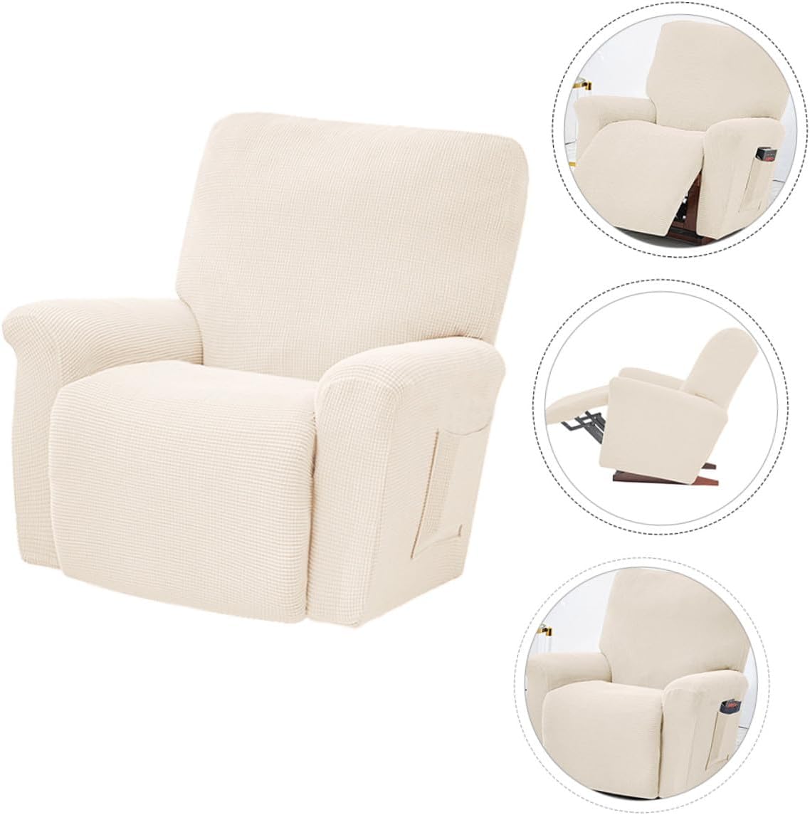 Chair Cover Elastic All-Inclusive Plush Fleece Slipcover White, Soft Stretch Armchair Protector for Home Relaxation, Universal Compatible Comfort Chair Slipcover