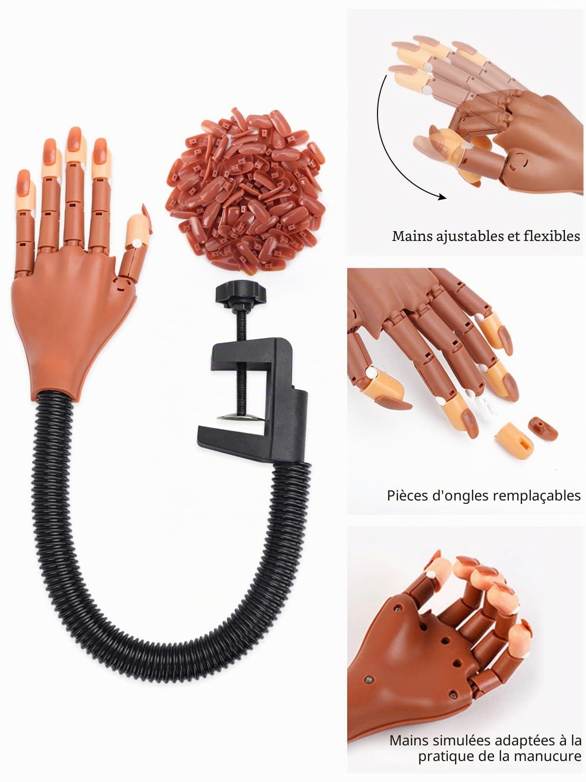 Deciniee Main d'entraînement pour ongles en acrylique - Modèle professionnel flexible - Main artificielle réglable pour manucure DIY