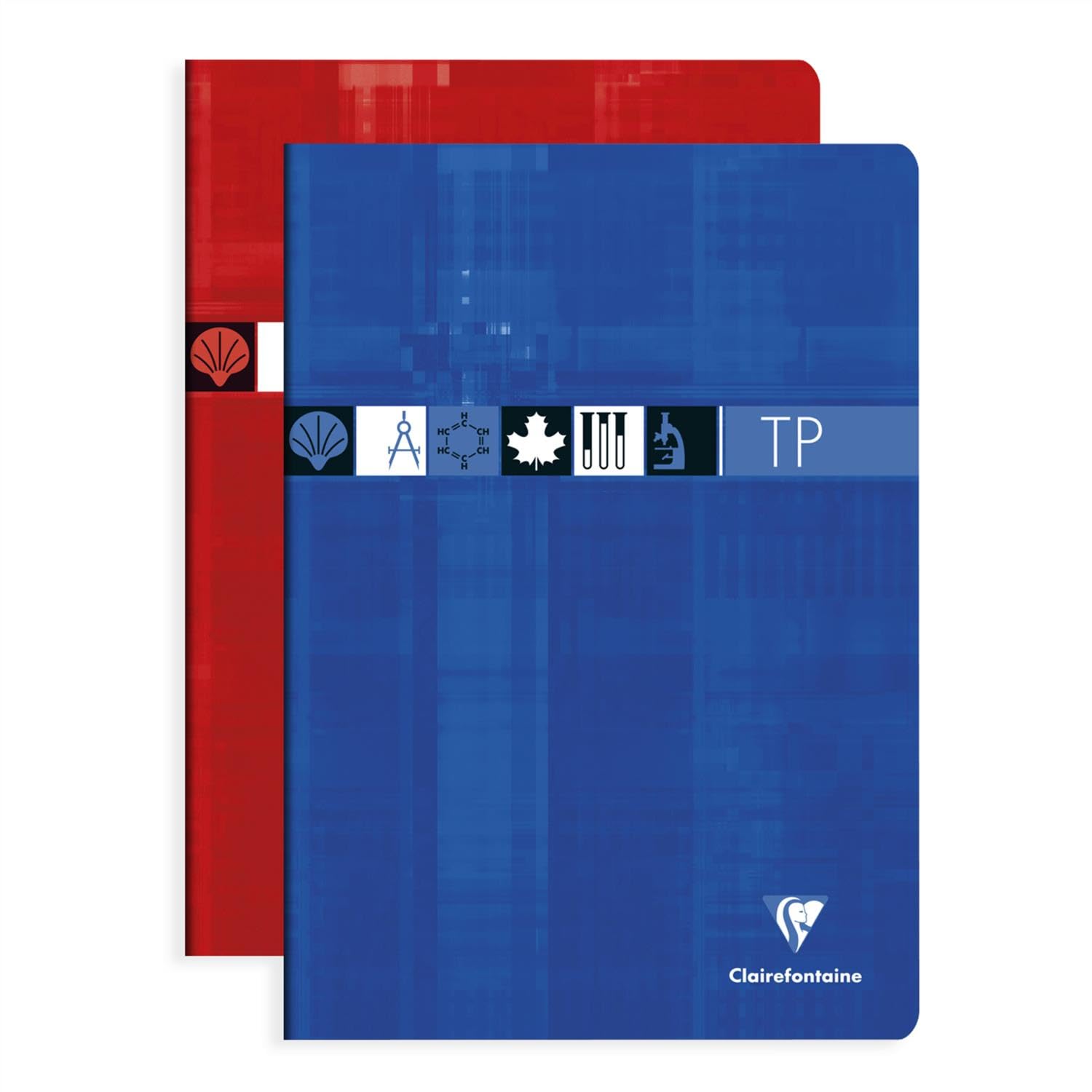 CLAIREFONTAINE Lot de 10 Cahiers Travaux Pratiques piqué A4 80 pages petits carreaux, couleur aléatoire