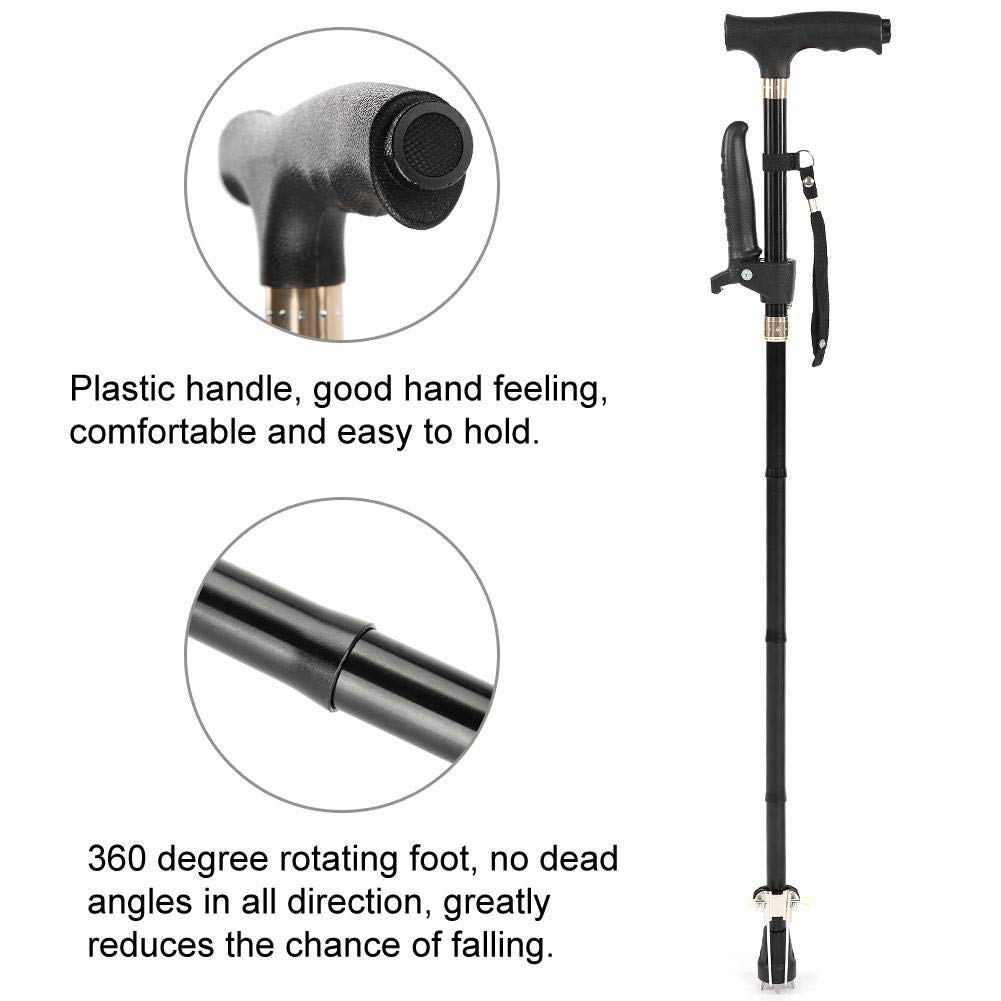 Bastón Plegable, muleta de bastón Plegable para bastón Ciego con guía para bastón Plegable para Personas Mayores en aleación de Aluminio con luz LED Interesting