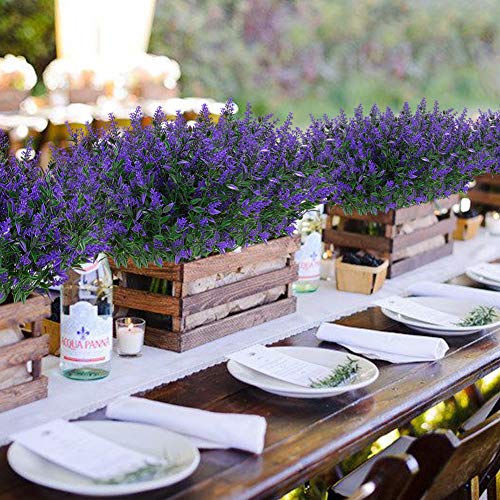 KLEMOO Artificial Lavender Flowers Plants 6 Pieces, Lifelike UV Resistant Fake Shrubs Greenery Bushes Bouquet to Brighten up Your Home Kitchen Garden Indoor Outdoor Decor(Purple) - Thumbnail 2