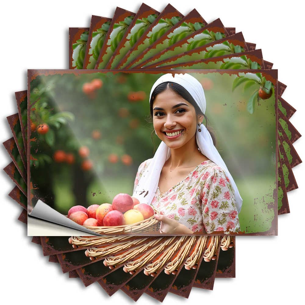 Decal Goods Easy Apply | A Woman Smiling with A Basket of Fresh Apples in an Orchard High Laptop Peel and Stick(8X12CM)
