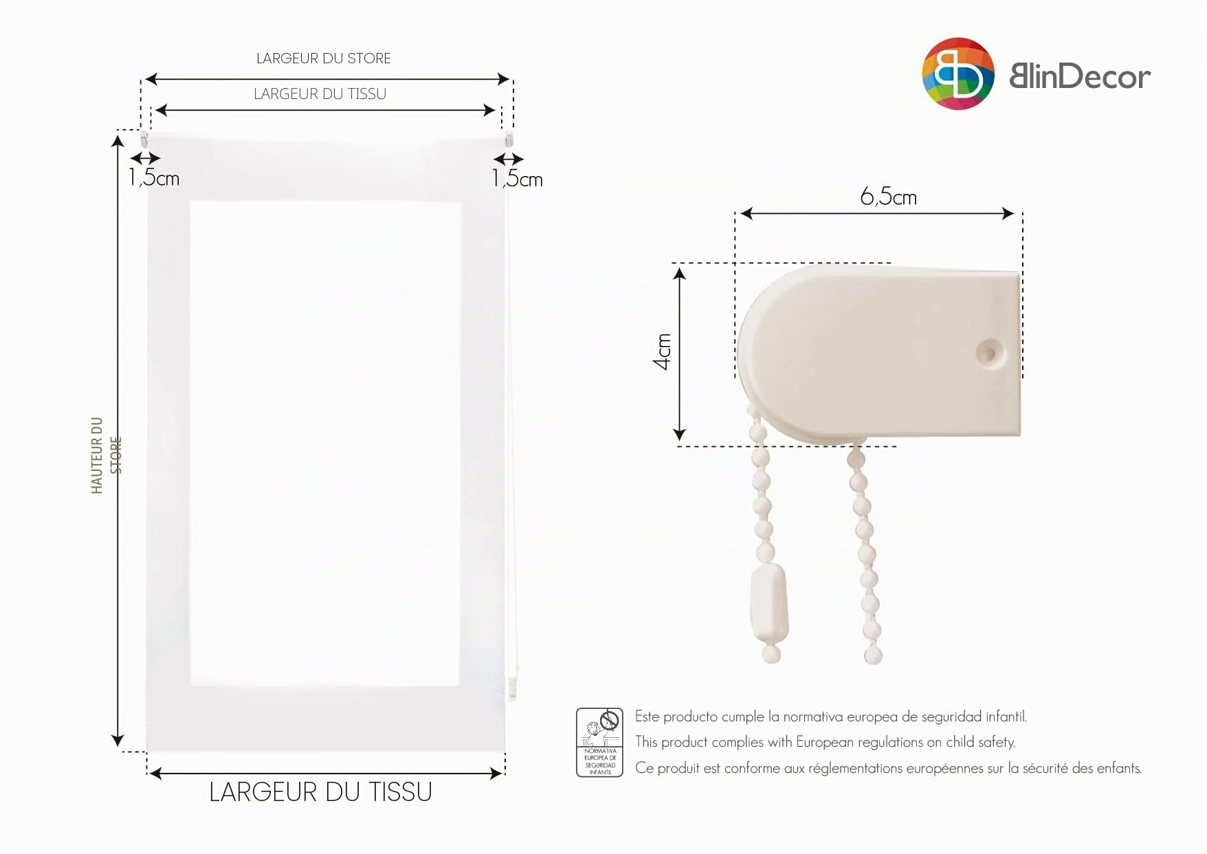 Blindecor 110311200 Store enrouleur uni Transparent 140 x 200 cm Lin