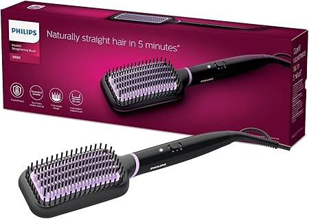 Philips BHH880/00 - Cepillo Plano para alisar con calor, Moldeador de Pelo, cepillo alisador, 170 °C, 200 °C, anilla para colgar, Color Negro, rosa