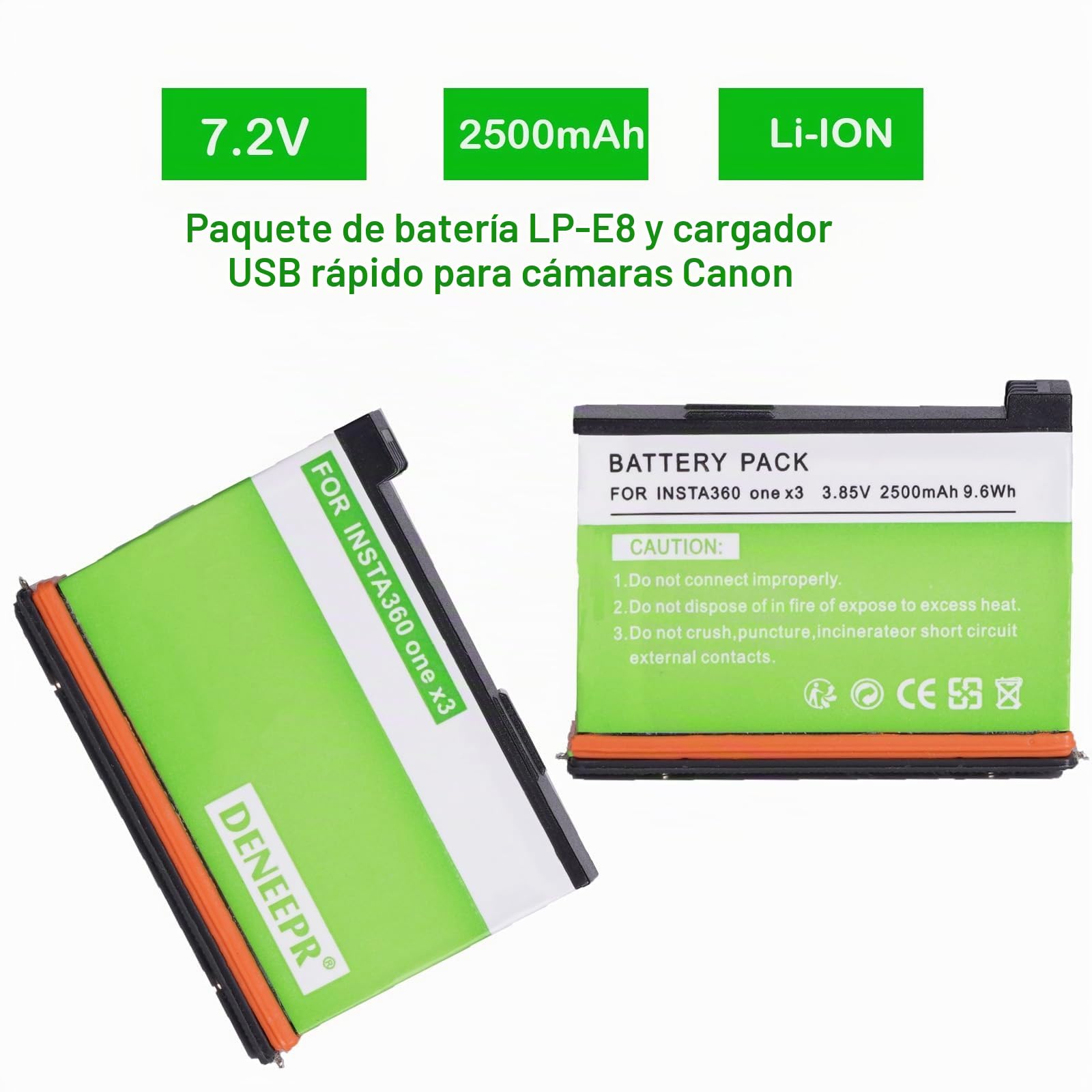 2 Piezas 2500mAh Impermeable Insta X3 Batería de Repuesto de actualización de la batería y el Cargador para Insta One X3, Compatible con Insta 360 X3 Cámara