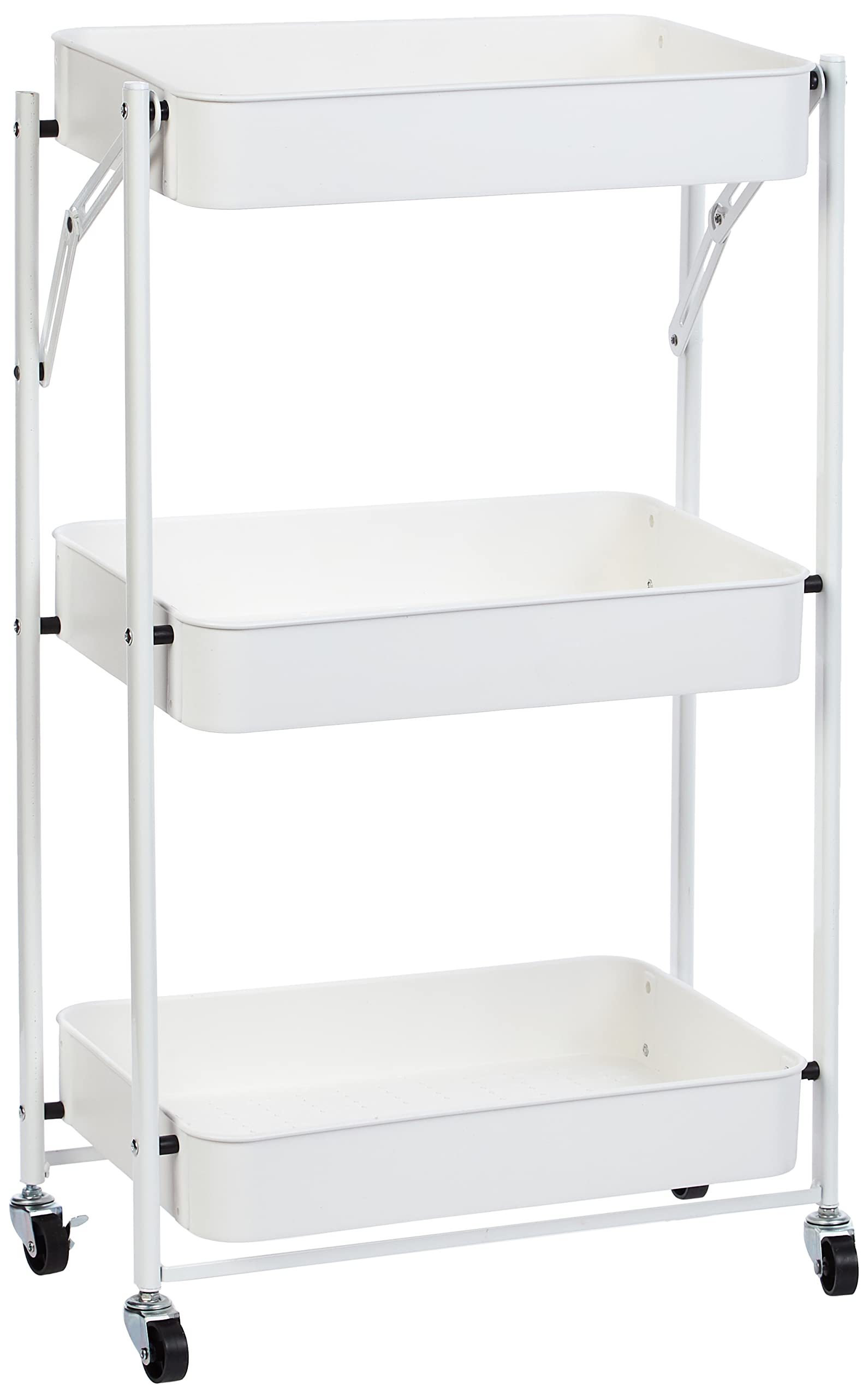 ECVV 3 Tier Utility Rolling Cart Foldable Metal Cart with Caster Wheels Rolling Multifunction Storage Unit with Locking Wheels for Bathroom Kitchen Office Balcony Living Room (White)