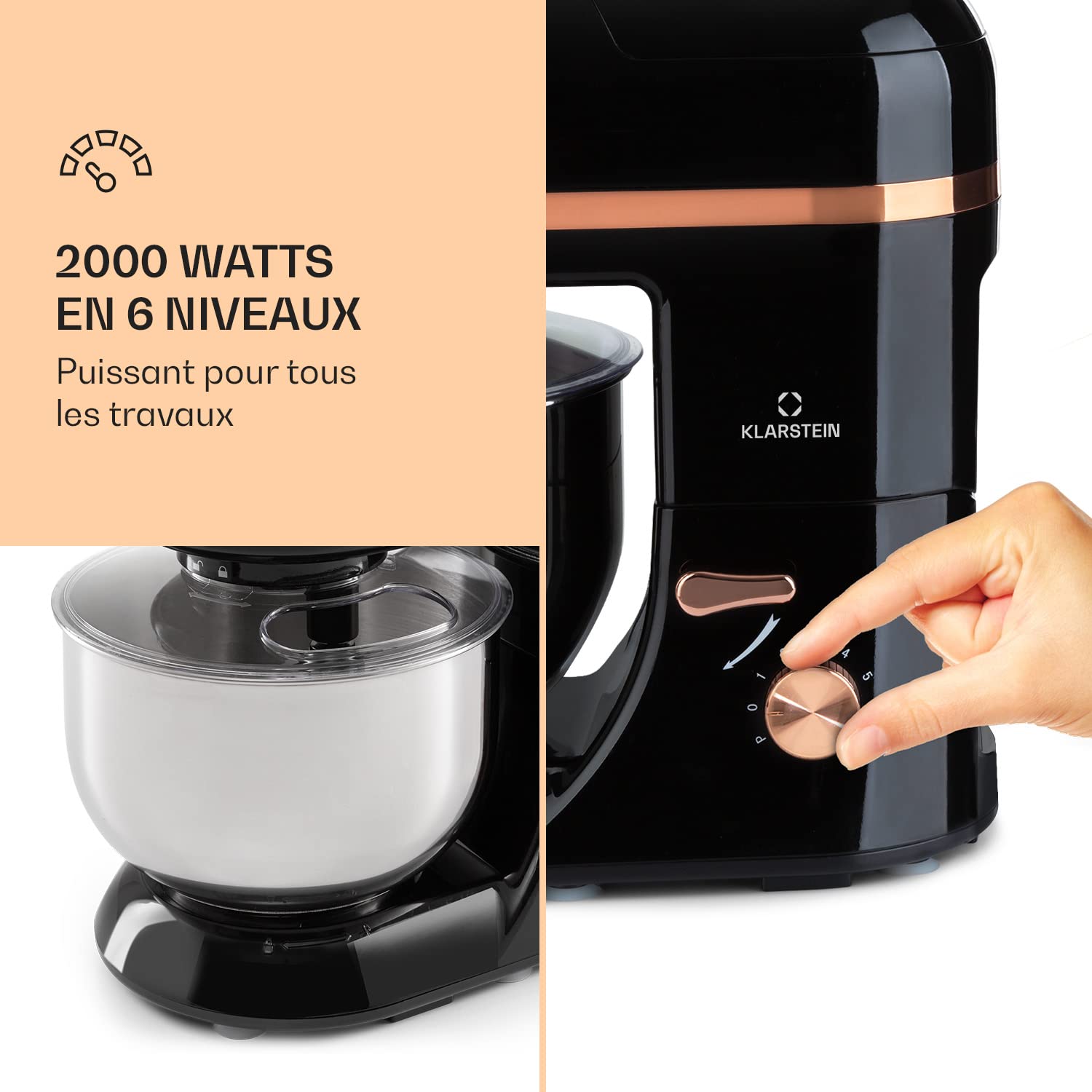 Klarstein Robot Patissier Multifonctions, Batteur sur Socle, Bol 5L, Robot Cuisine 1800W, Blender 1.5L, Multifonction Petrin Boulangerie, Hachoir à Viande, Batteur Electrique Cuisine, 6 Vitesses