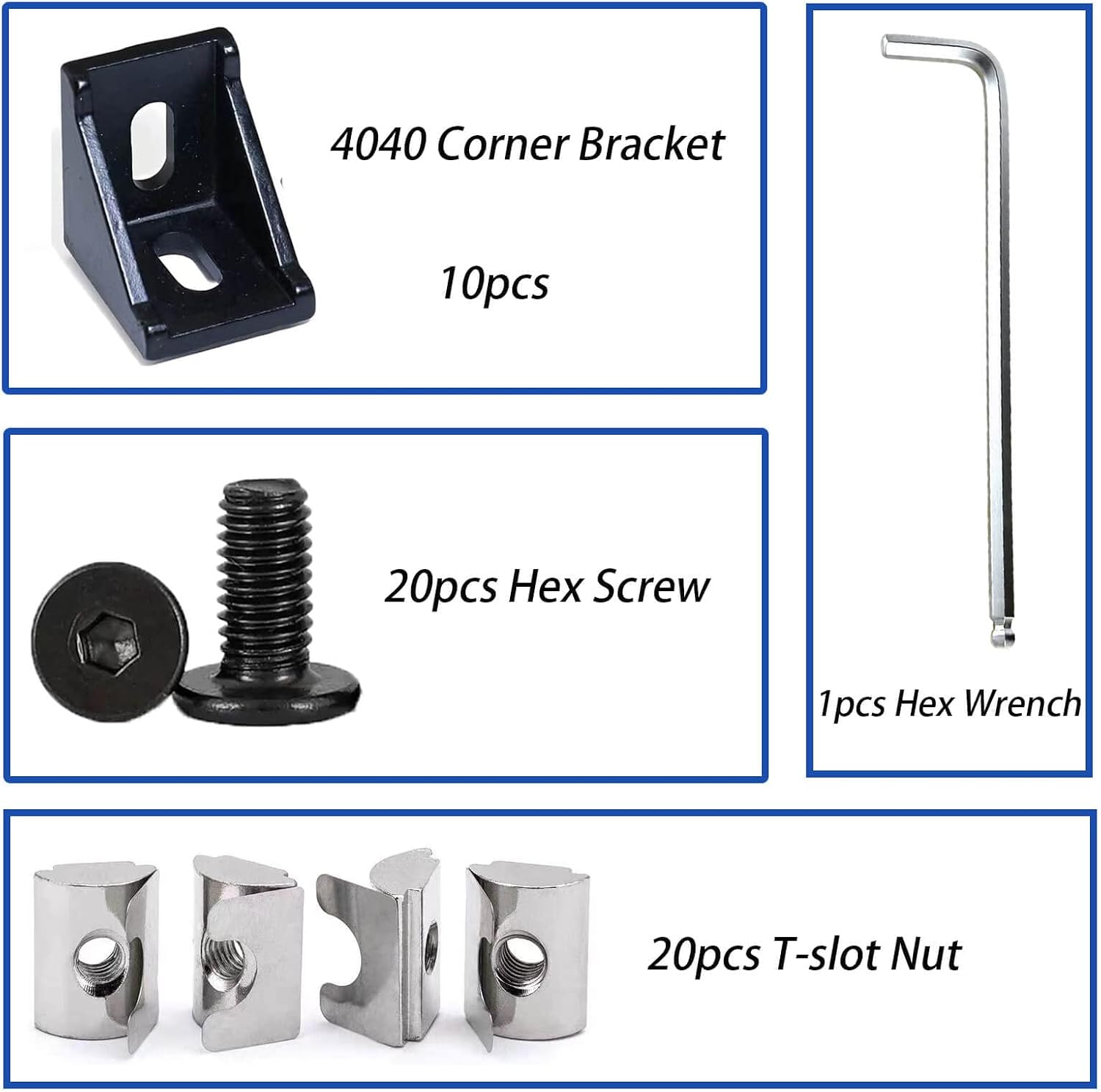 10Set 4040 Corner Bracket Connector Set for 4040 Aluminum Extrusion Accessories Black