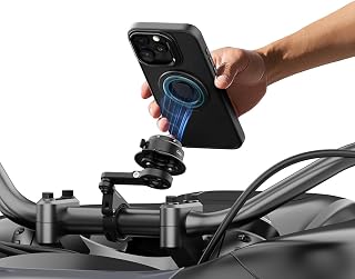 Quick Launch Magnetic Motorcycle Phone Mount, Anti-Vibration Handlebar Bracket with Secure Lock for Bike Scooter Moto MTB, 360° Blind Installation for Phones (QM02-Motorcycle-Pro)