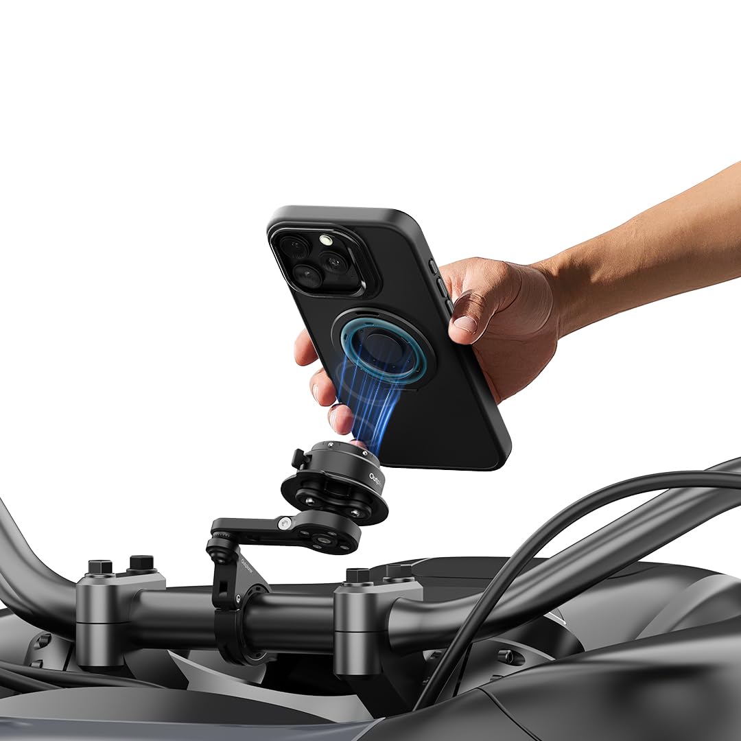 QM02-Motorcycle-Pro) - Supporto magnetico per telefono da moto, antivibrazione, con blocco di sicurezza, per bici, scooter, moto, MTB, installazione cieca a 360°, per telefoni